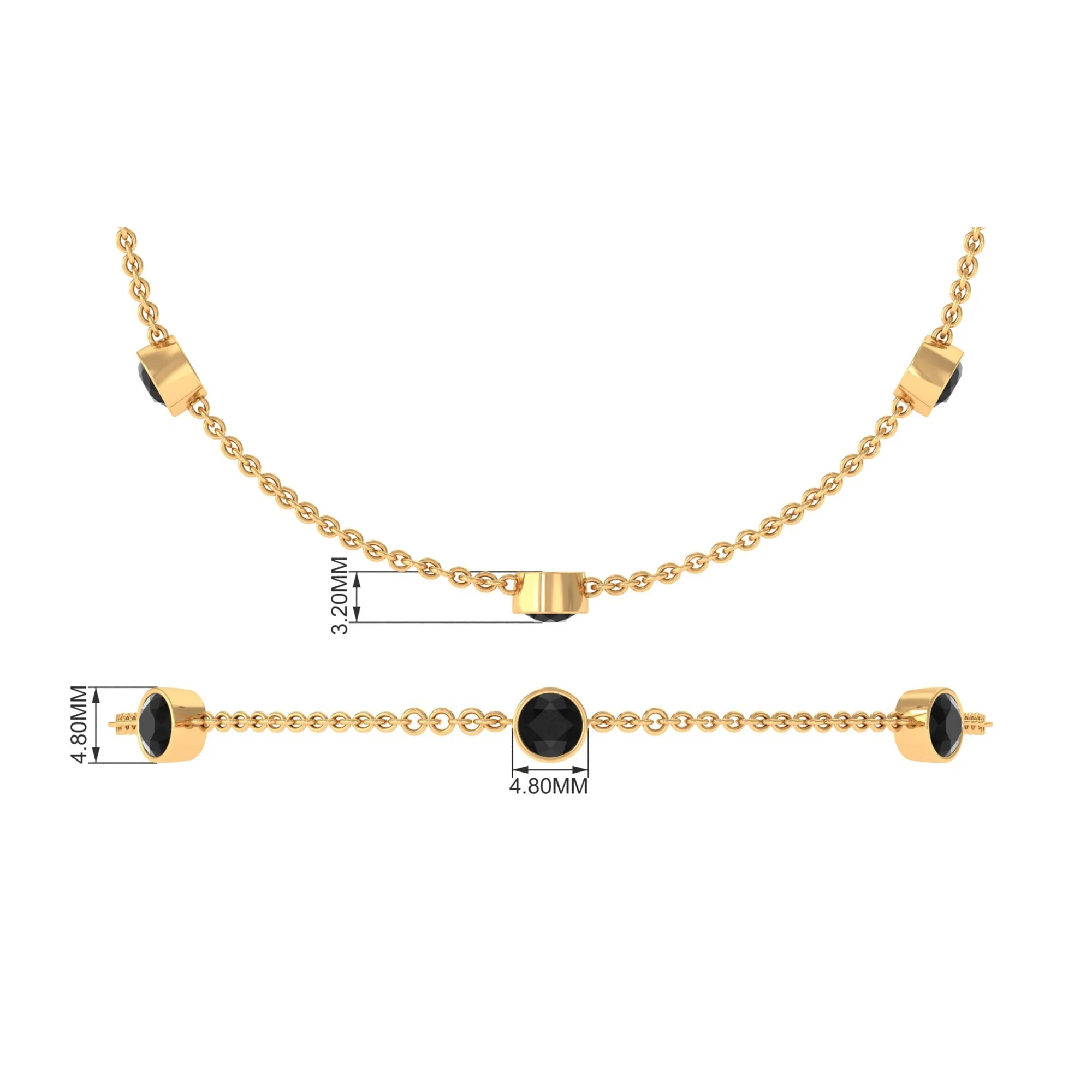 1 CT Black Onyx Five Stone Station Chain Bracelet