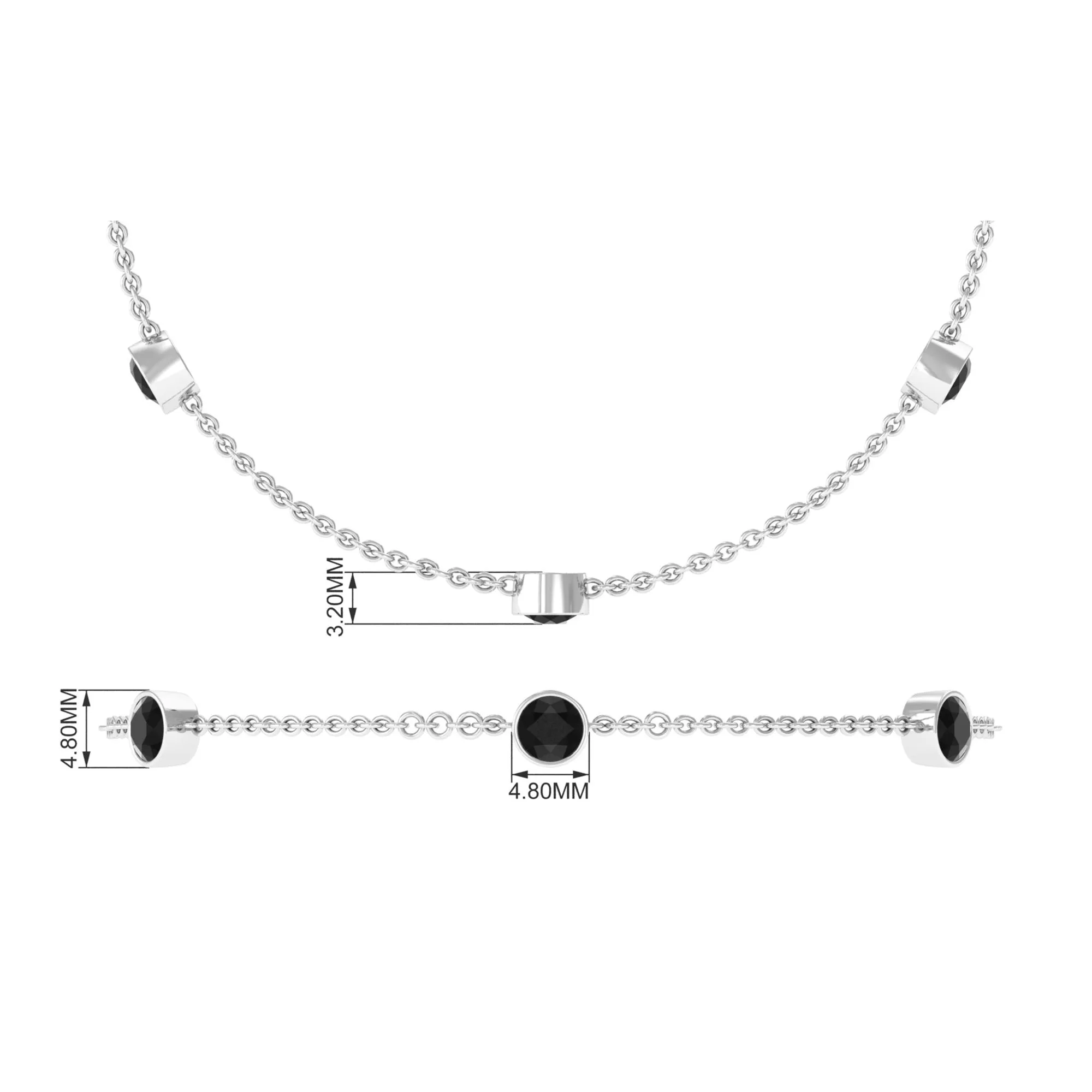 1 CT Black Onyx Five Stone Station Chain Bracelet