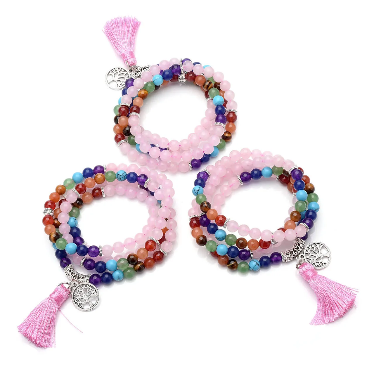 108 Rose Quartz 7 Chakra Mala Beads Natural Necklace | Jovivi