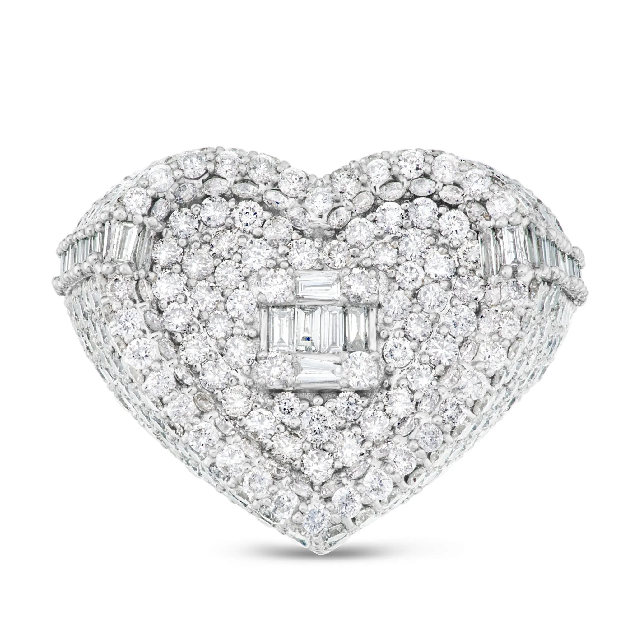 10K White Gold 1.75ct Heart Baguette Diamond Statement Ring