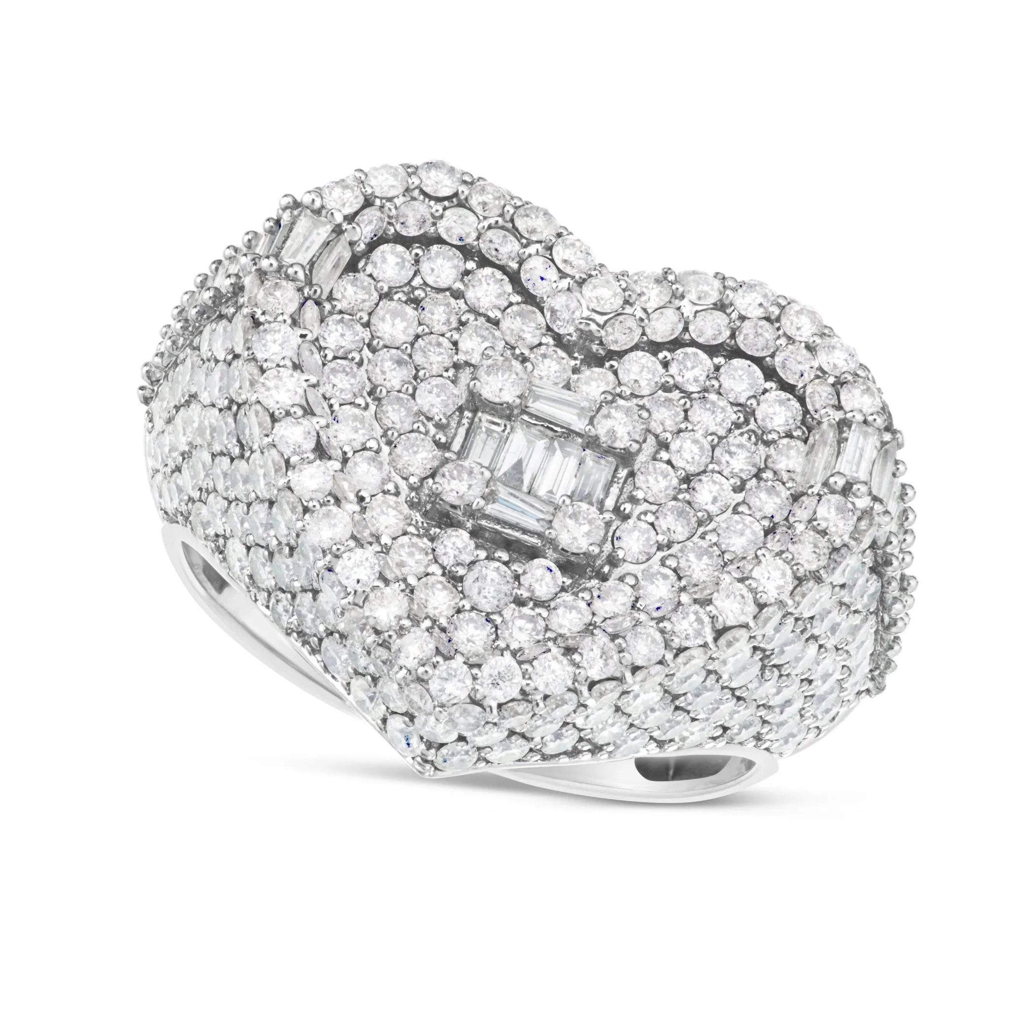 10K White Gold 1.75ct Heart Baguette Diamond Statement Ring