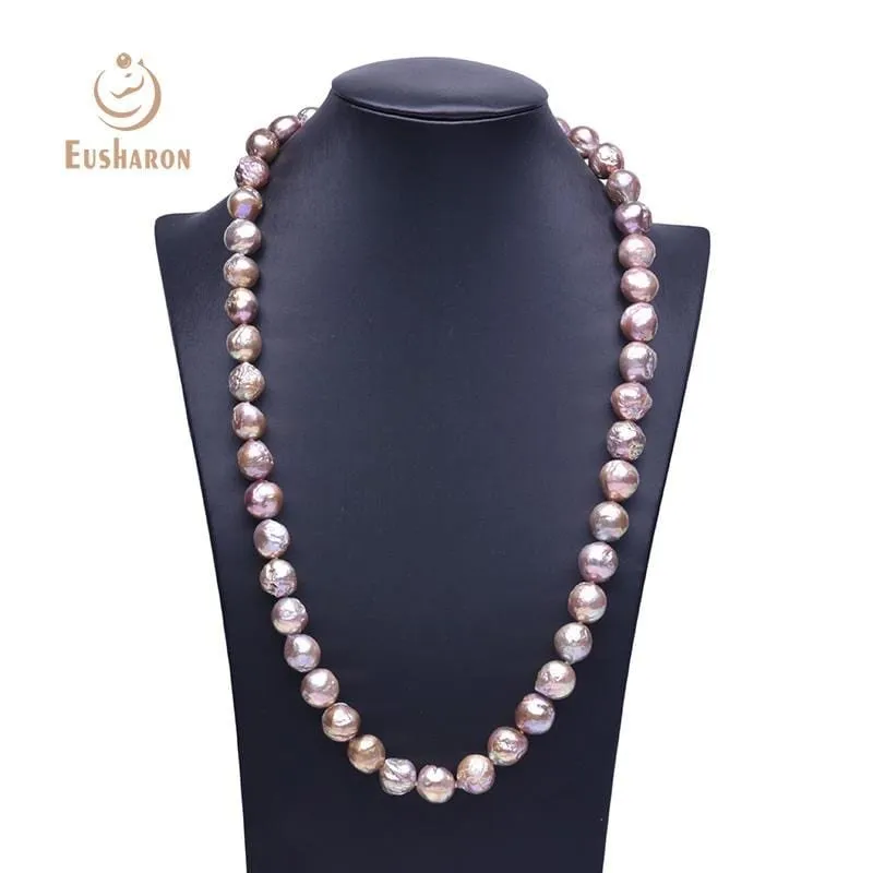 11-14mm Round Baroque Metal Color Edison Pearl Necklace