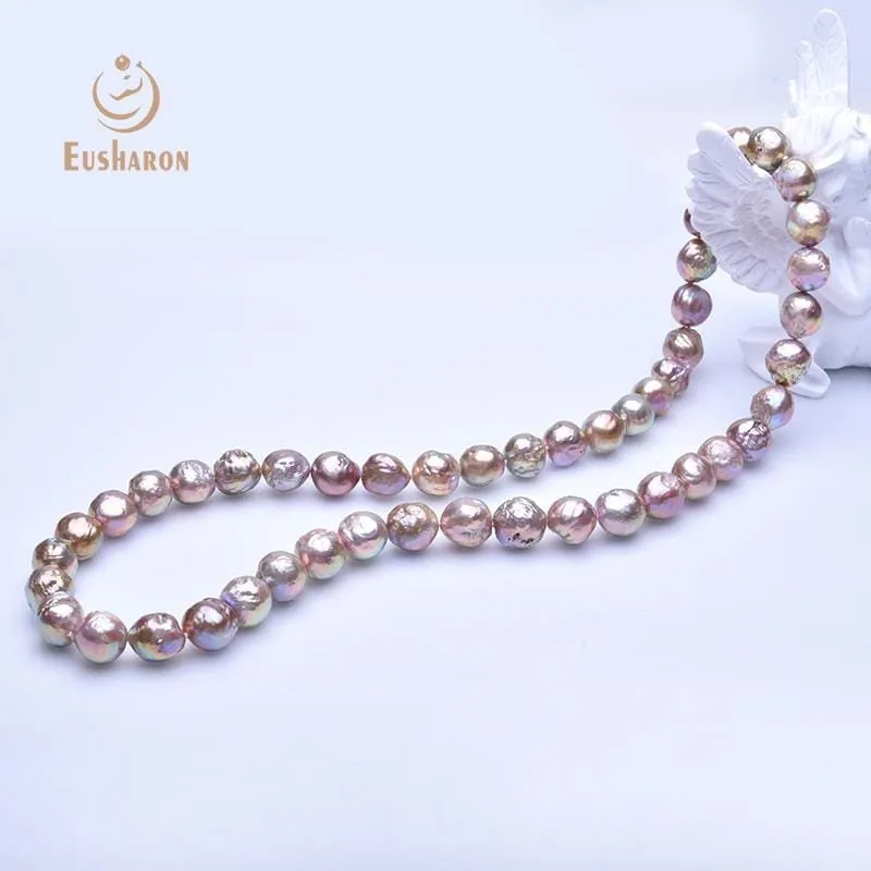 11-14mm Round Baroque Metal Color Edison Pearl Necklace