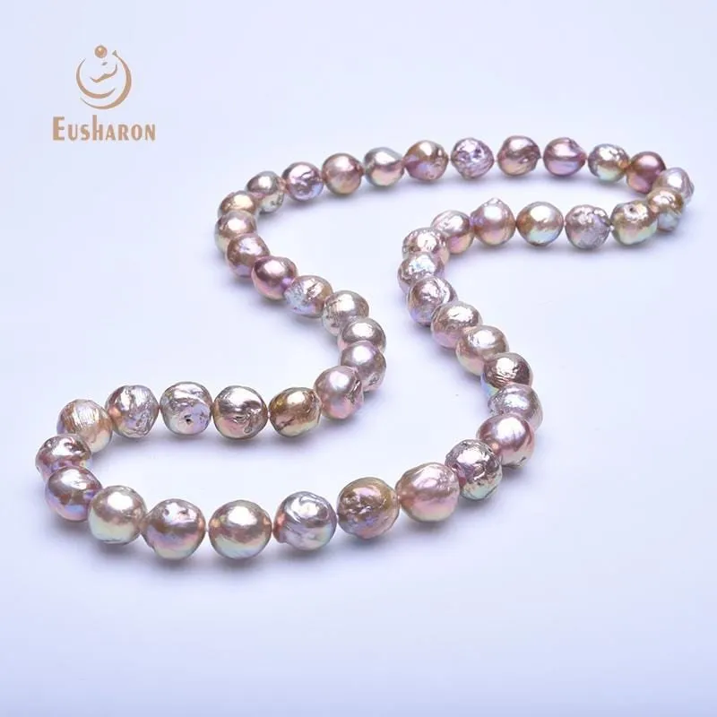 11-14mm Round Baroque Metal Color Edison Pearl Necklace