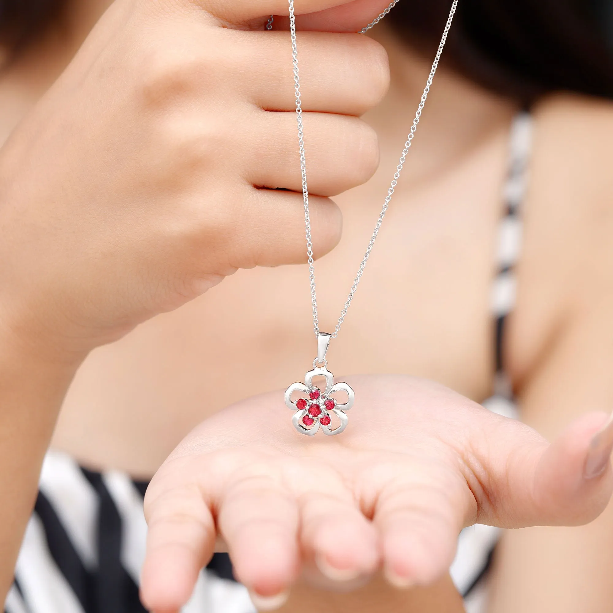 1/2 CT Cluster Ruby Gold Floral Pendant