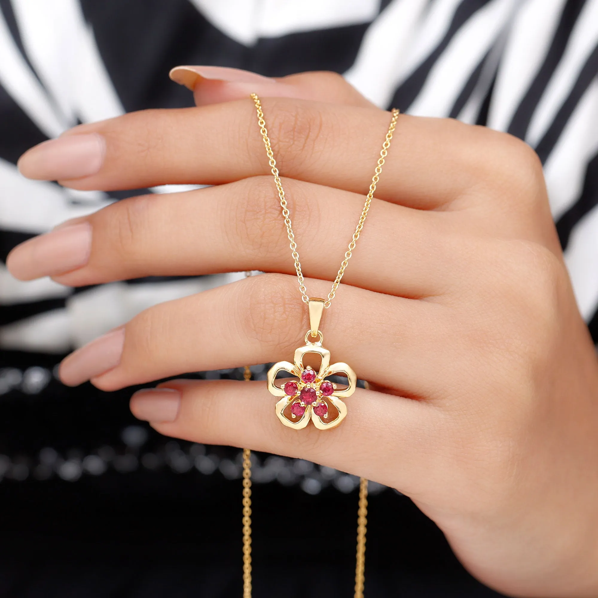 1/2 CT Cluster Ruby Gold Floral Pendant