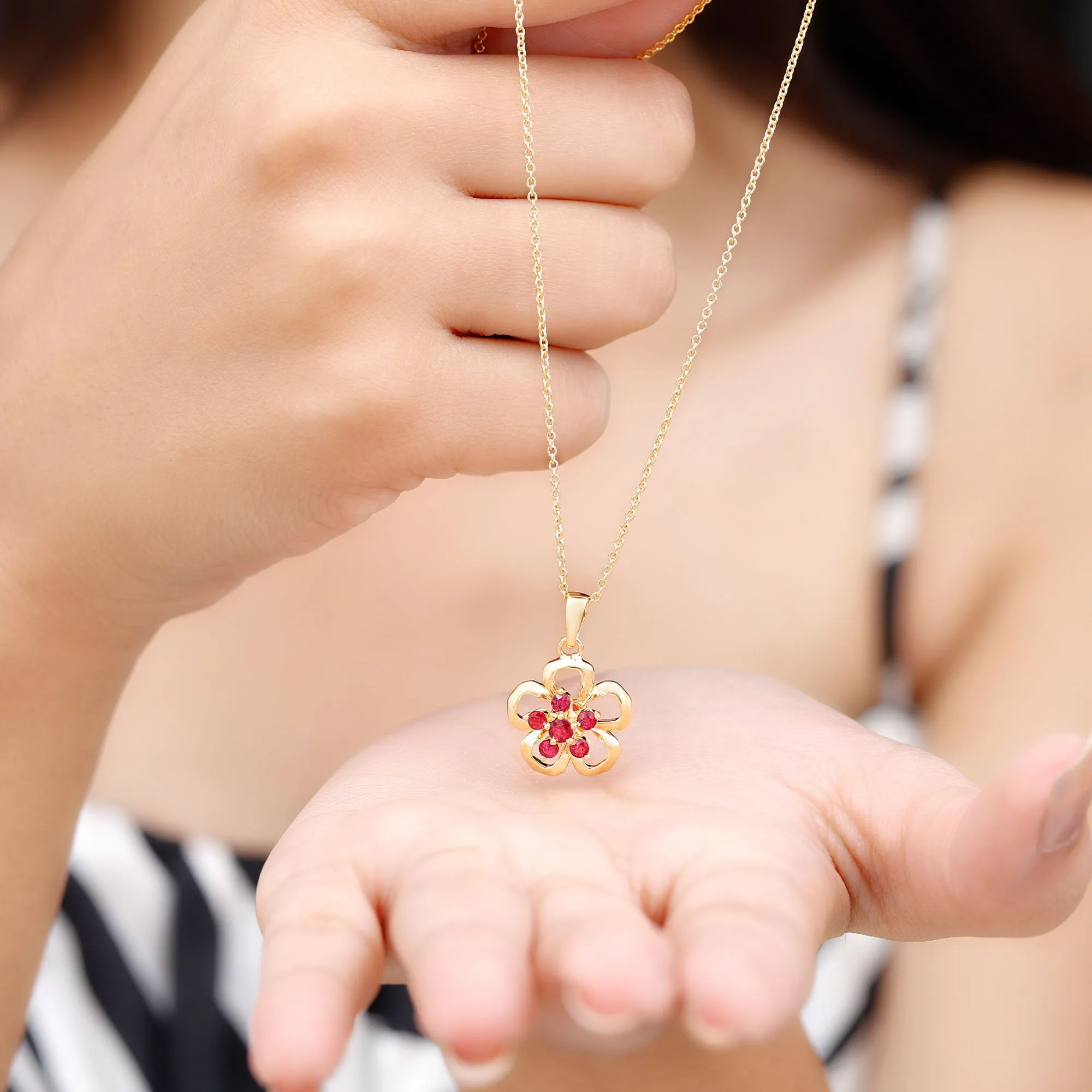 1/2 CT Cluster Ruby Gold Floral Pendant