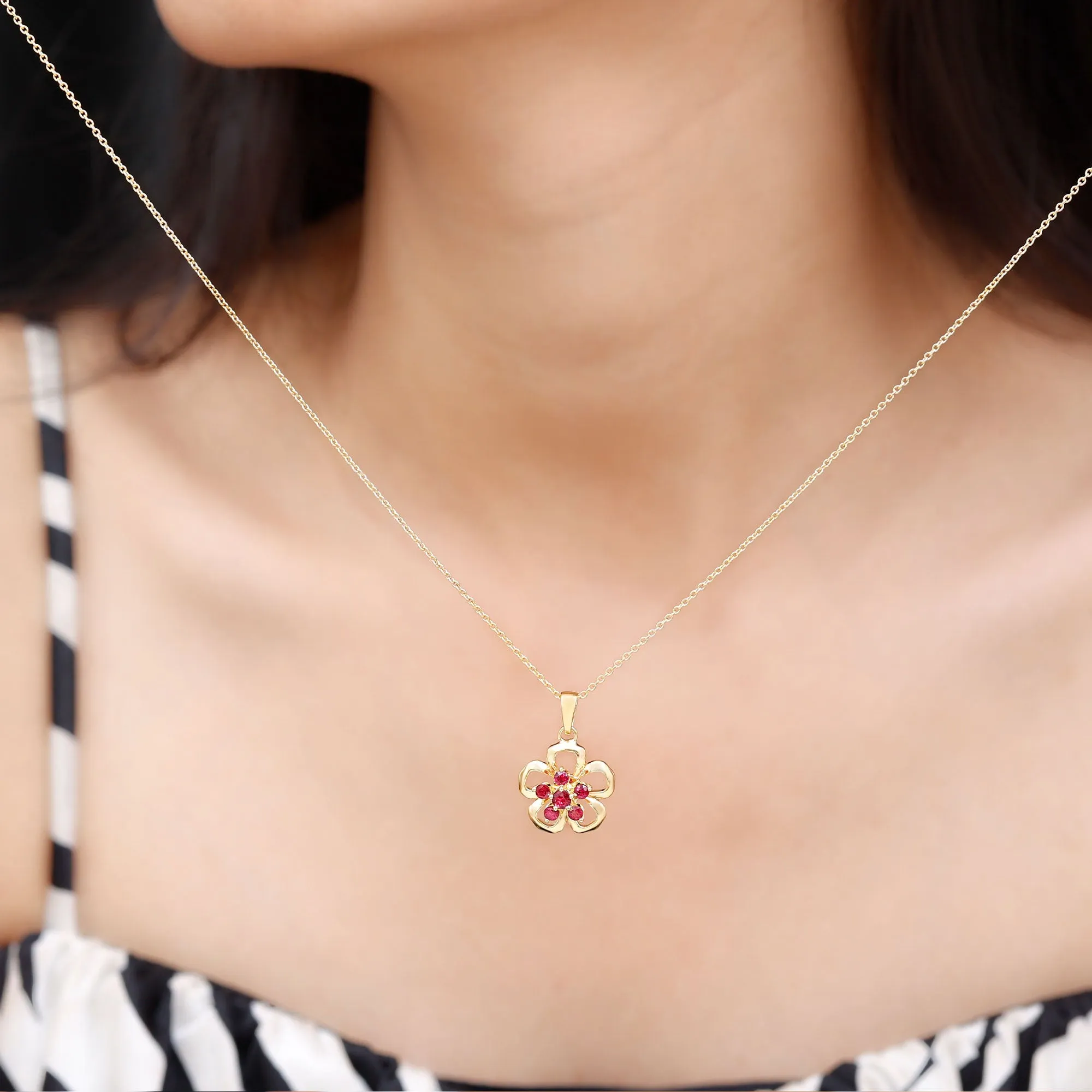 1/2 CT Cluster Ruby Gold Floral Pendant