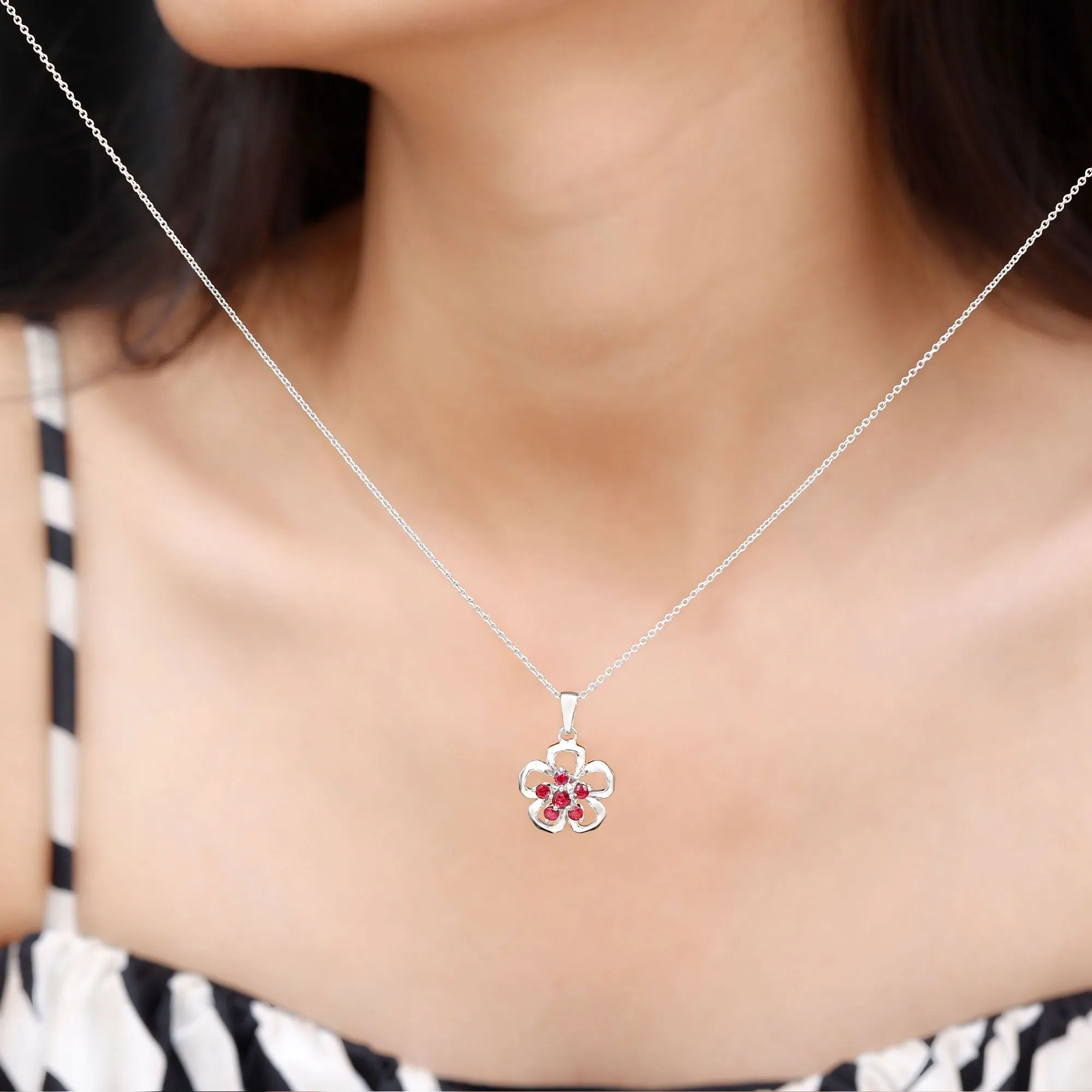 1/2 CT Cluster Ruby Gold Floral Pendant