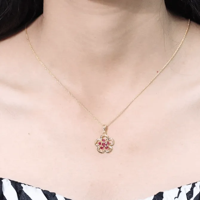 1/2 CT Cluster Ruby Gold Floral Pendant