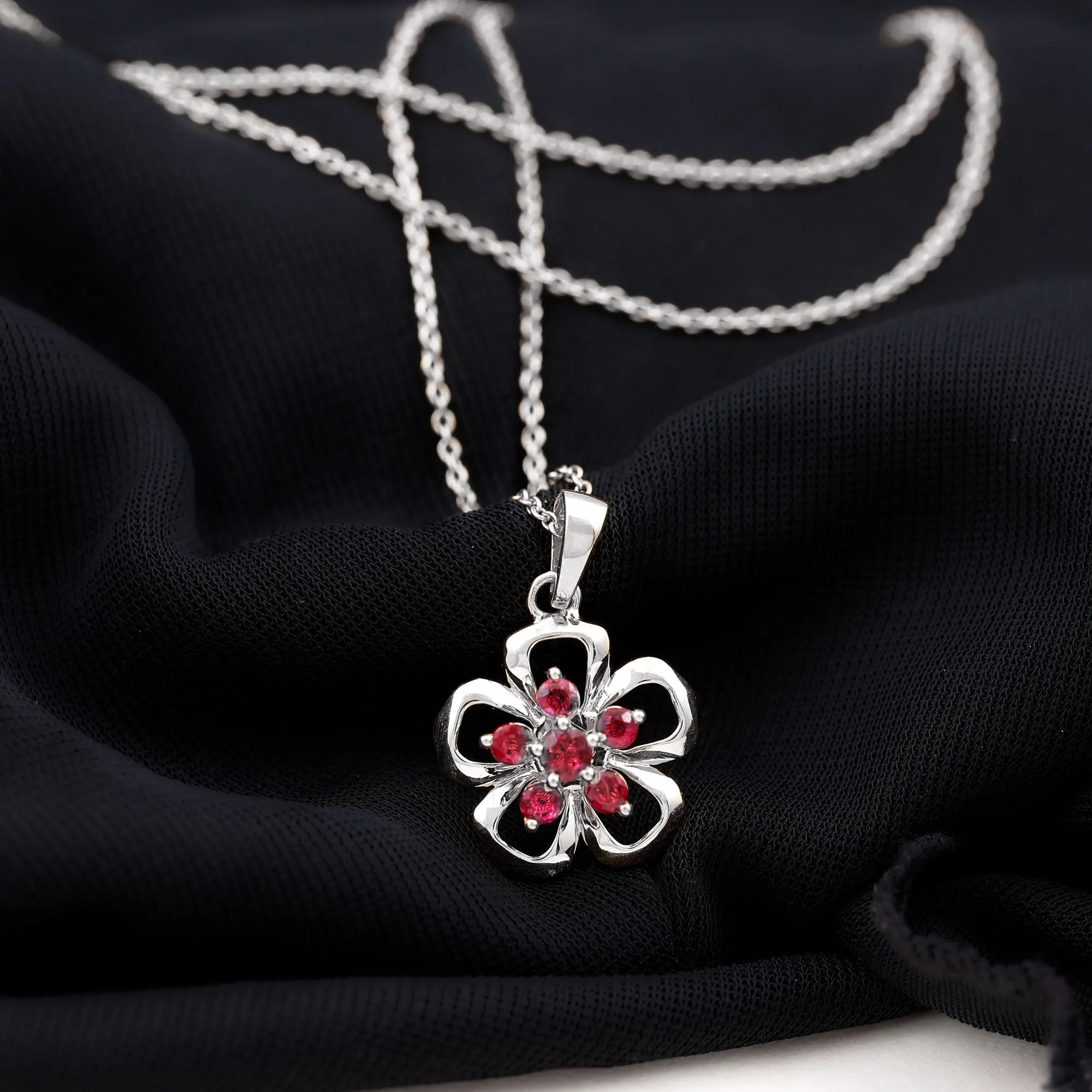 1/2 CT Cluster Ruby Gold Floral Pendant