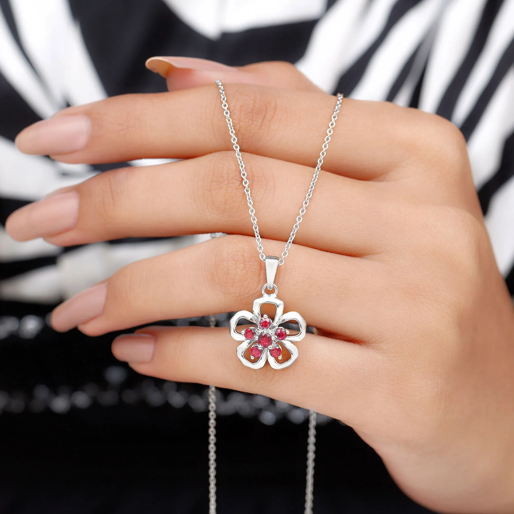 1/2 CT Cluster Ruby Gold Floral Pendant