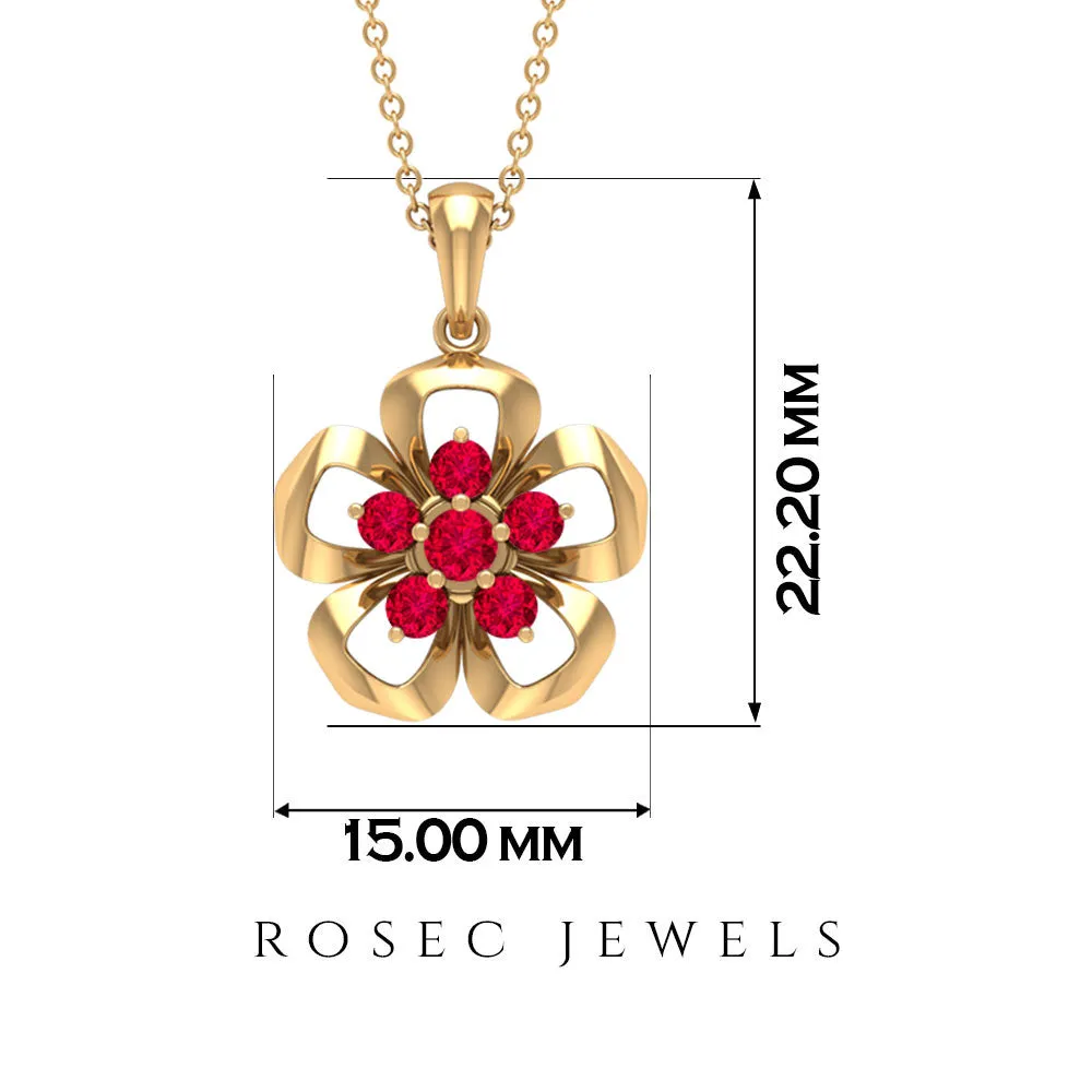 1/2 CT Cluster Ruby Gold Floral Pendant