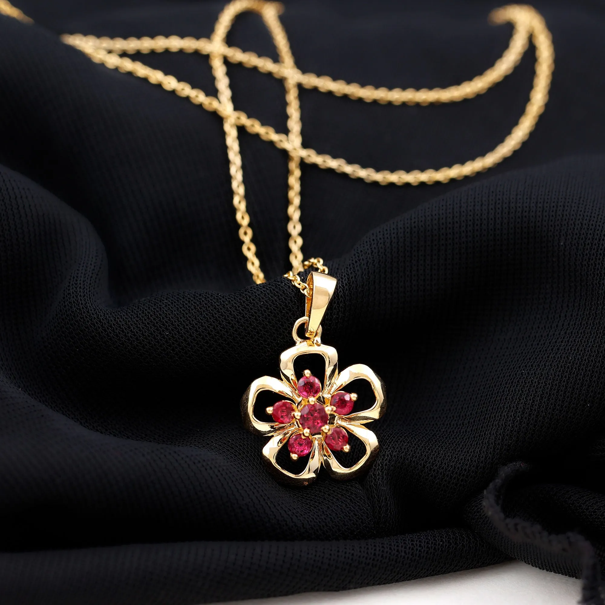 1/2 CT Cluster Ruby Gold Floral Pendant