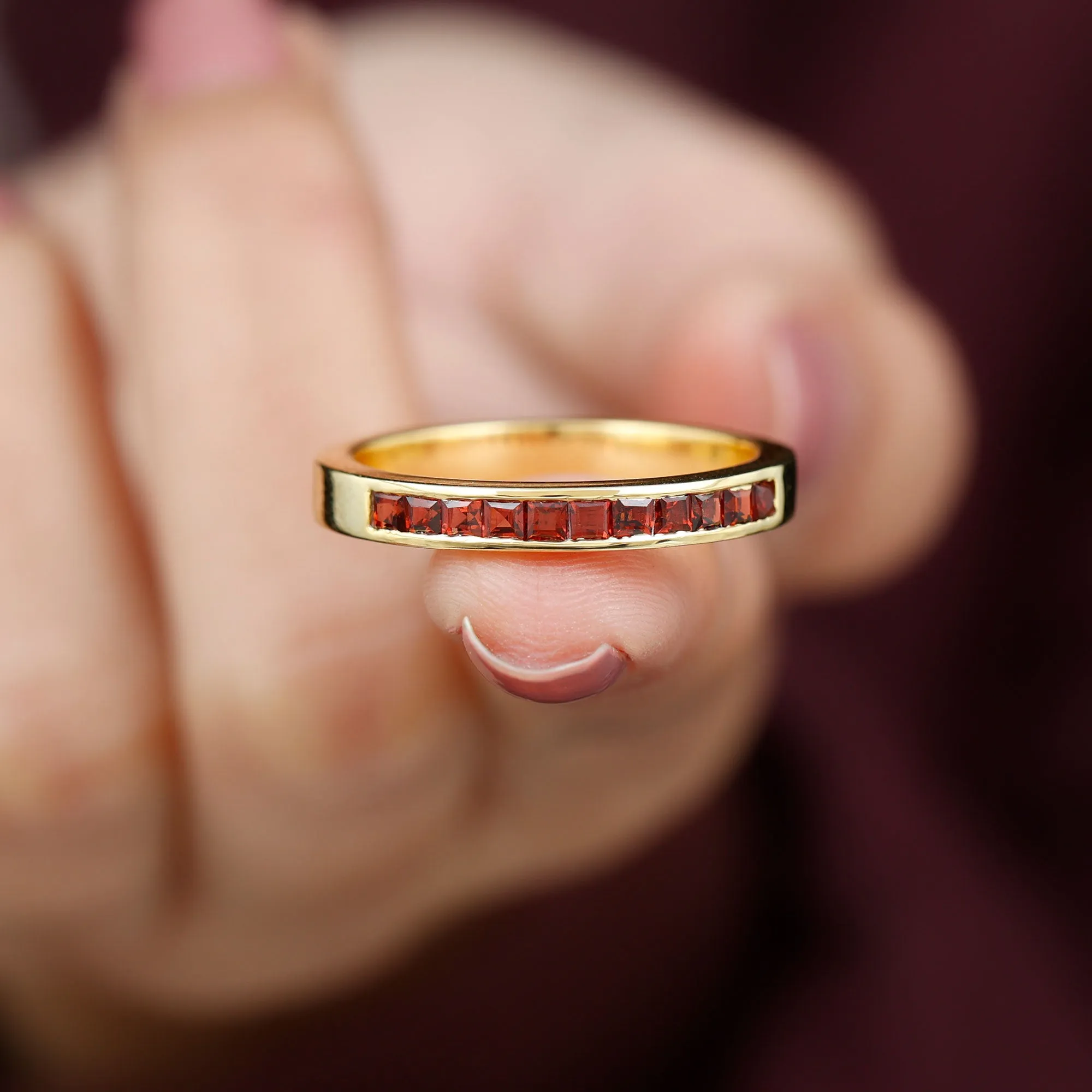 1/2 CT Princess Cut Garnet Simple Stackable Ring