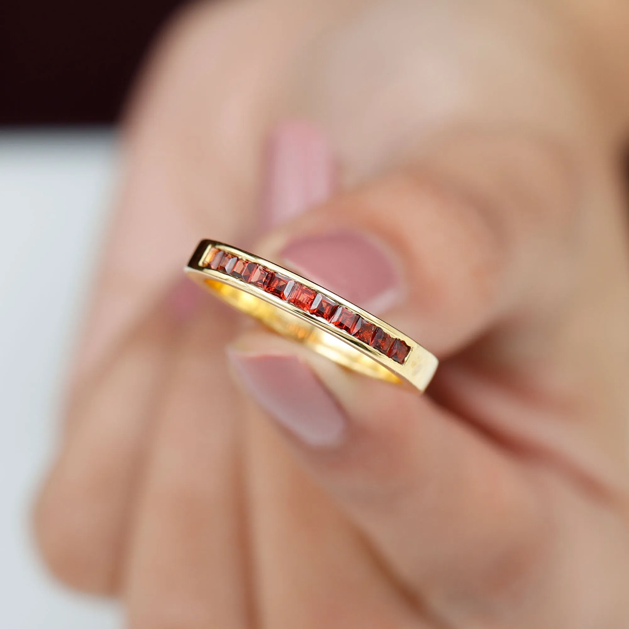 1/2 CT Princess Cut Garnet Simple Stackable Ring