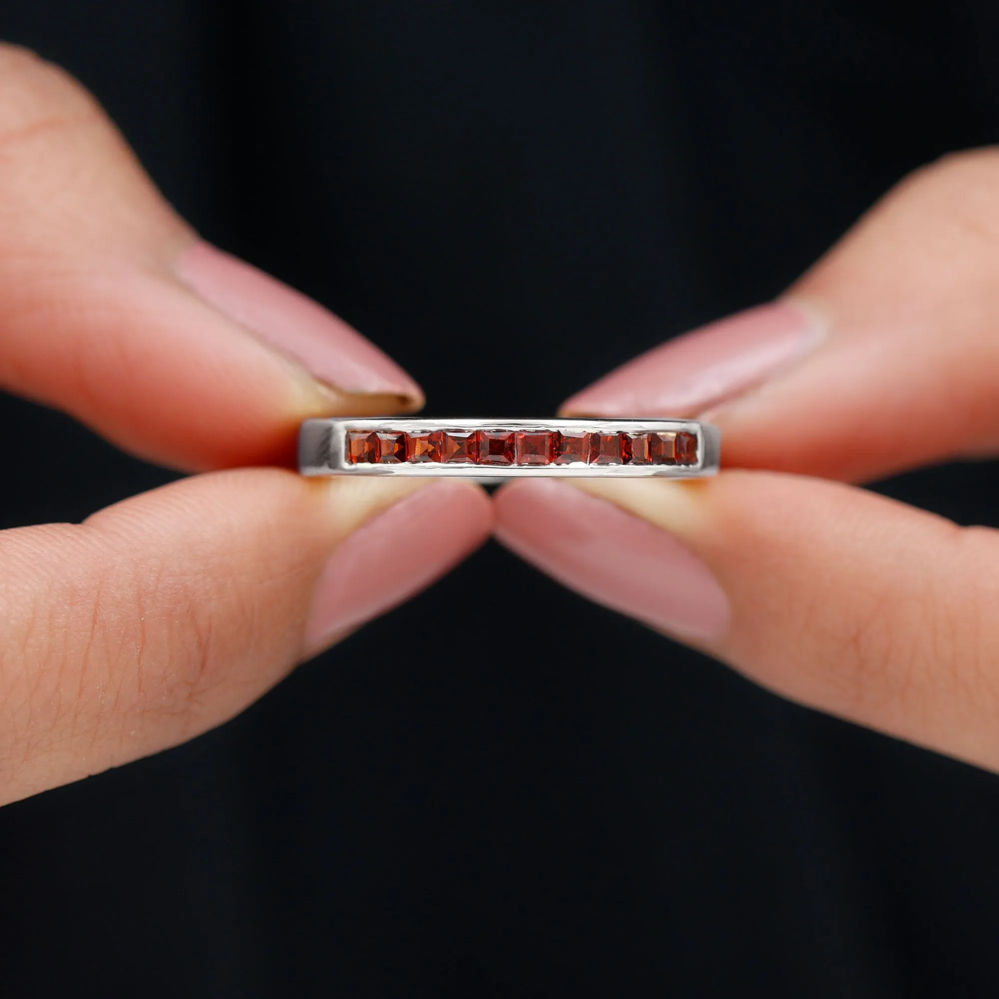 1/2 CT Princess Cut Garnet Simple Stackable Ring