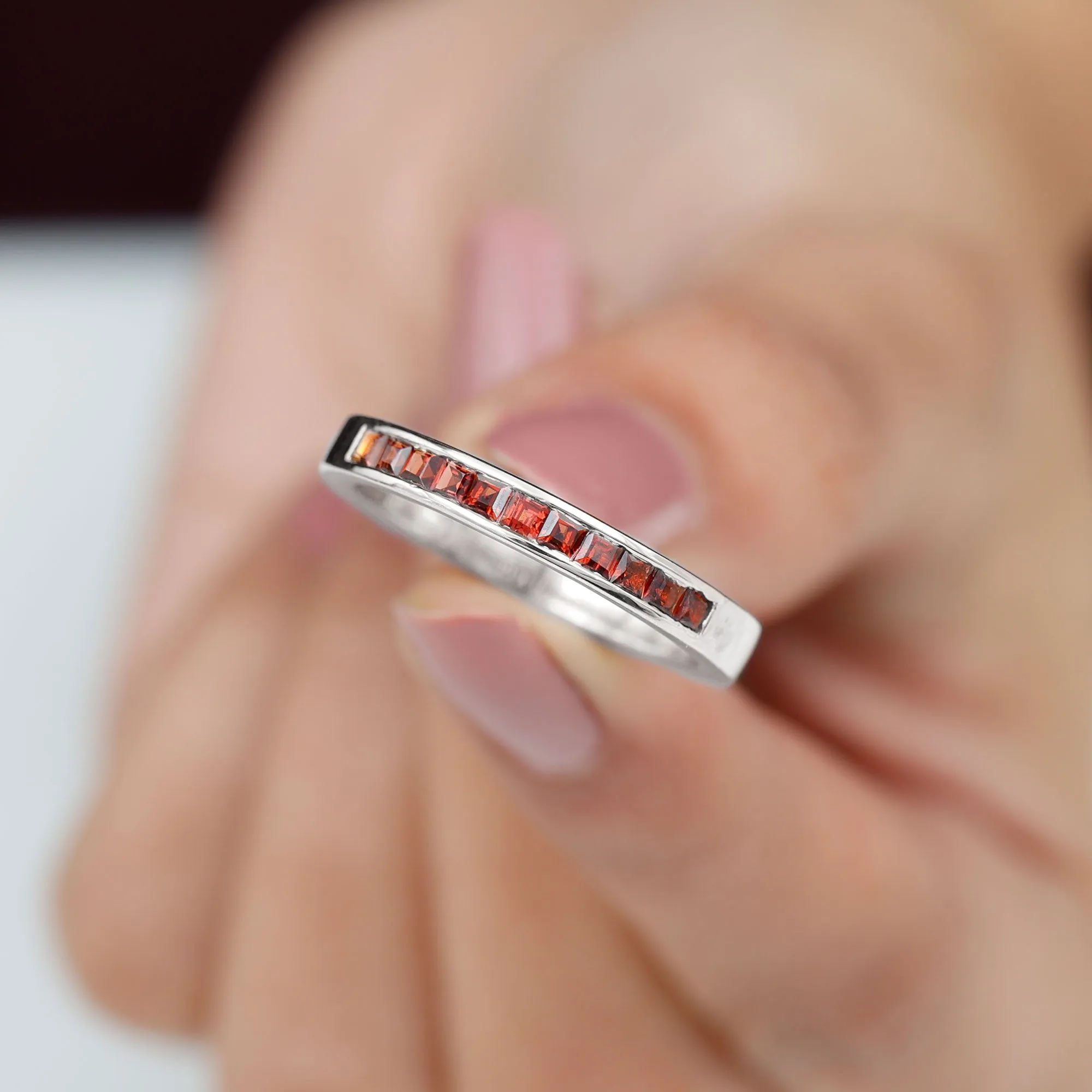 1/2 CT Princess Cut Garnet Simple Stackable Ring
