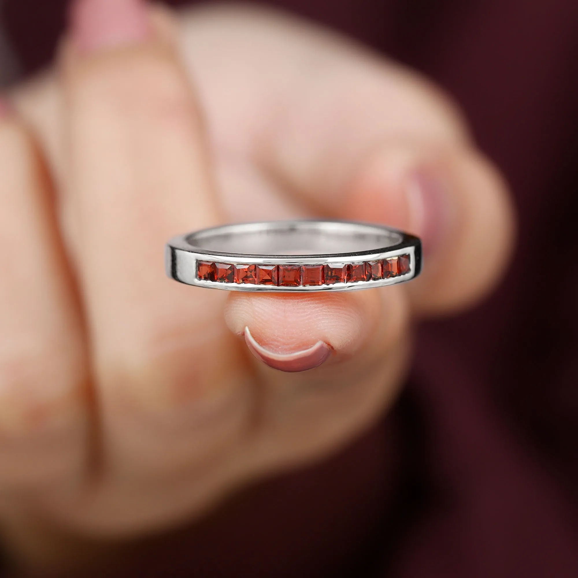 1/2 CT Princess Cut Garnet Simple Stackable Ring