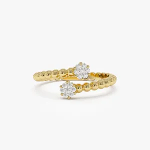 14k Beaded Open Bypass Diamond Illusion Ring