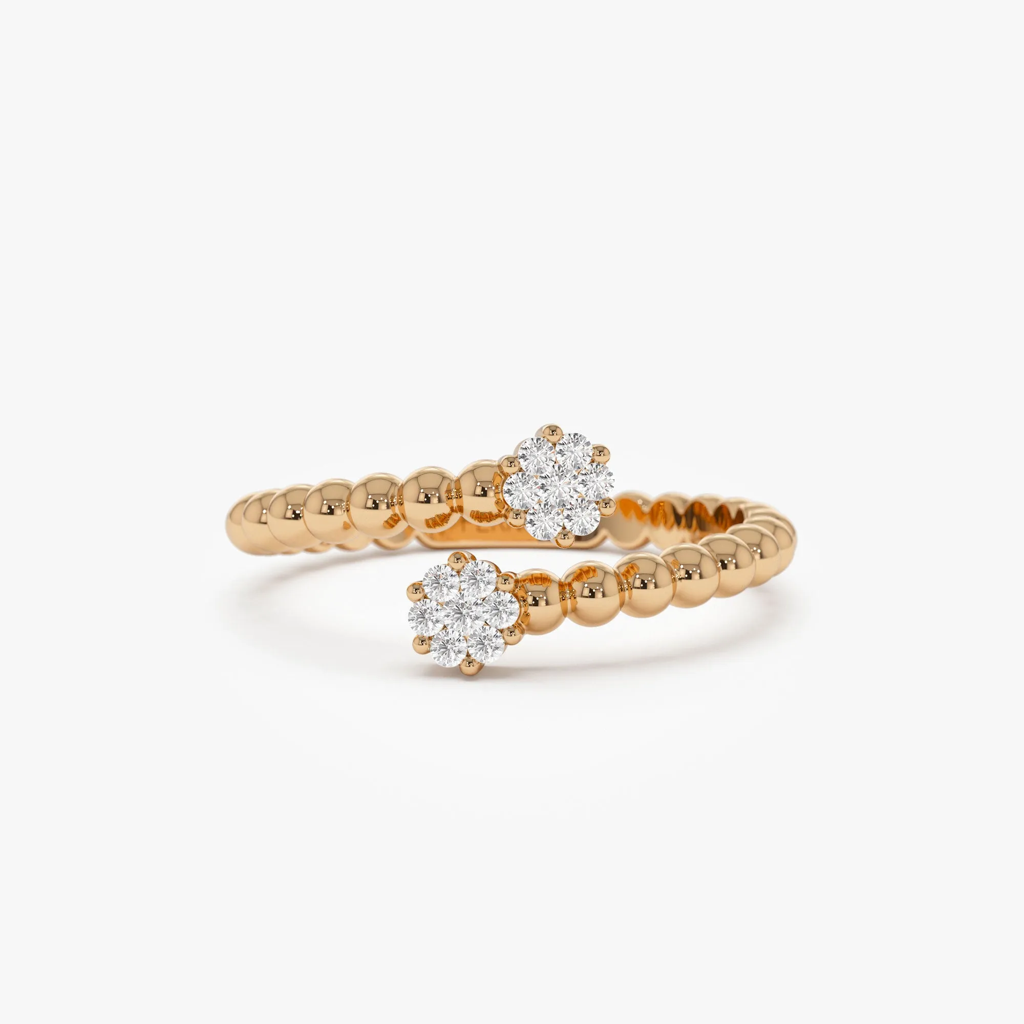 14k Beaded Open Bypass Diamond Illusion Ring