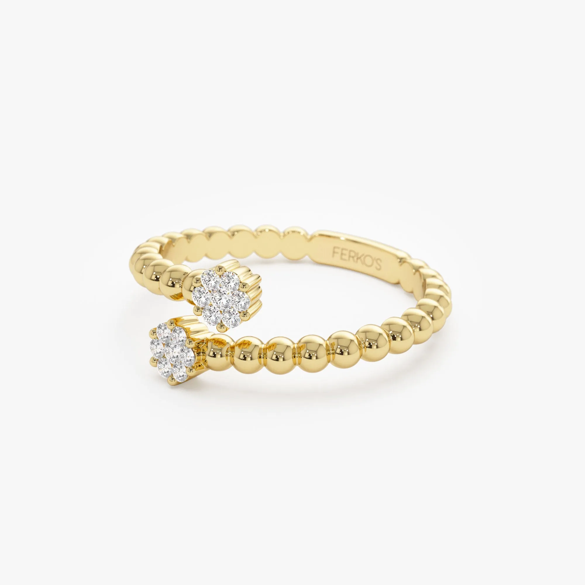 14k Beaded Open Bypass Diamond Illusion Ring