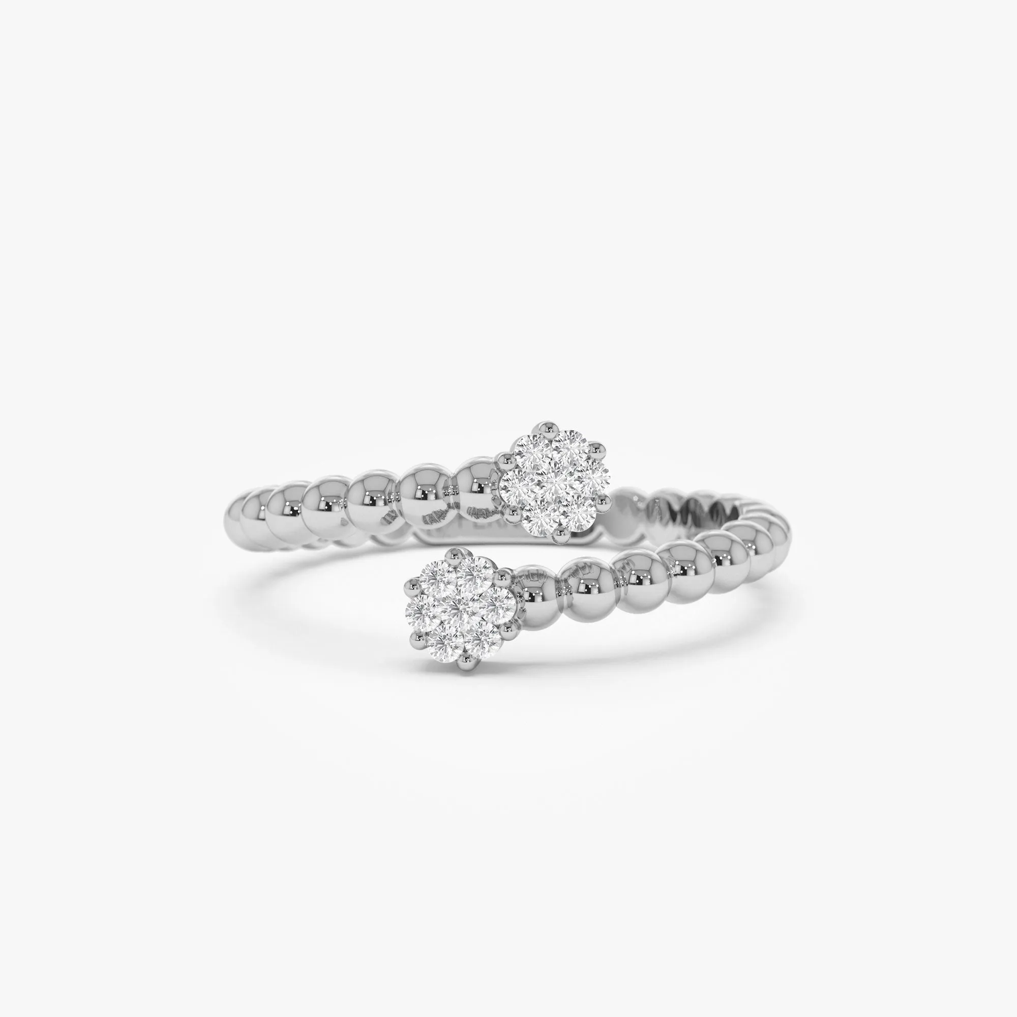 14k Beaded Open Bypass Diamond Illusion Ring