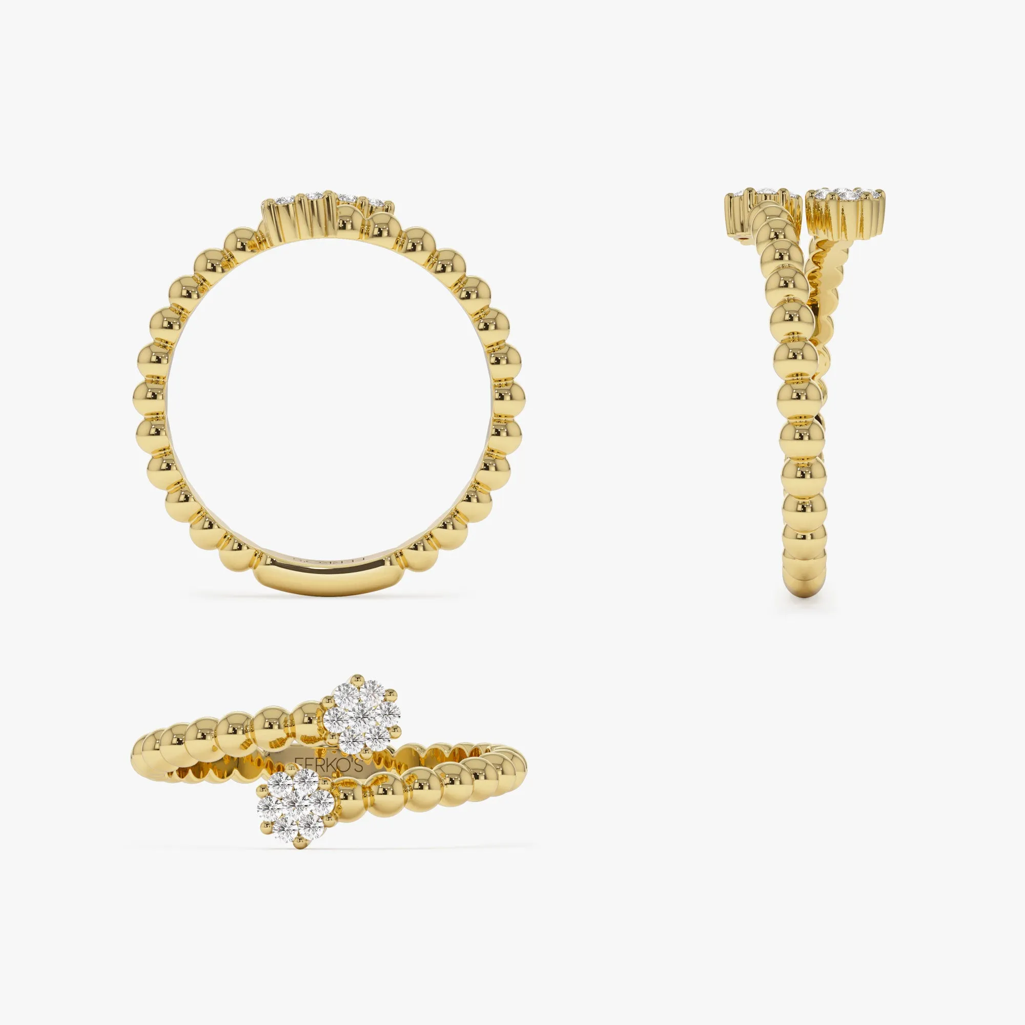 14k Beaded Open Bypass Diamond Illusion Ring