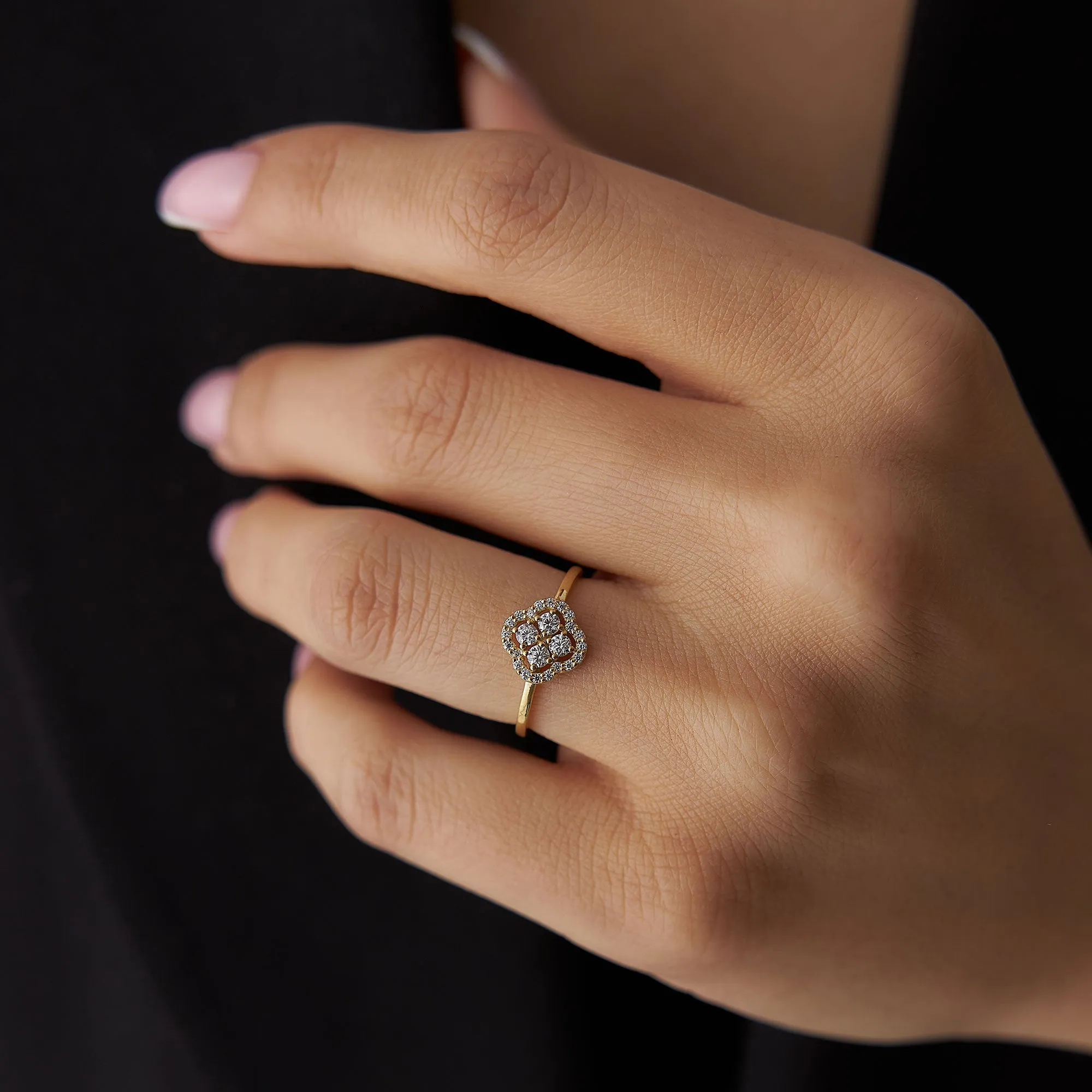 14k Clover Diamond Cluster Ring