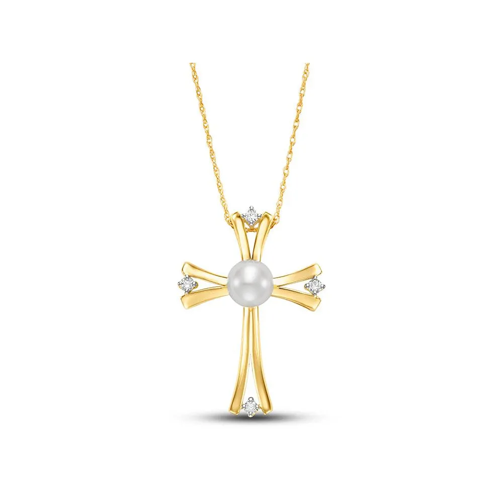 14k Gold Pearl Cross Pendant