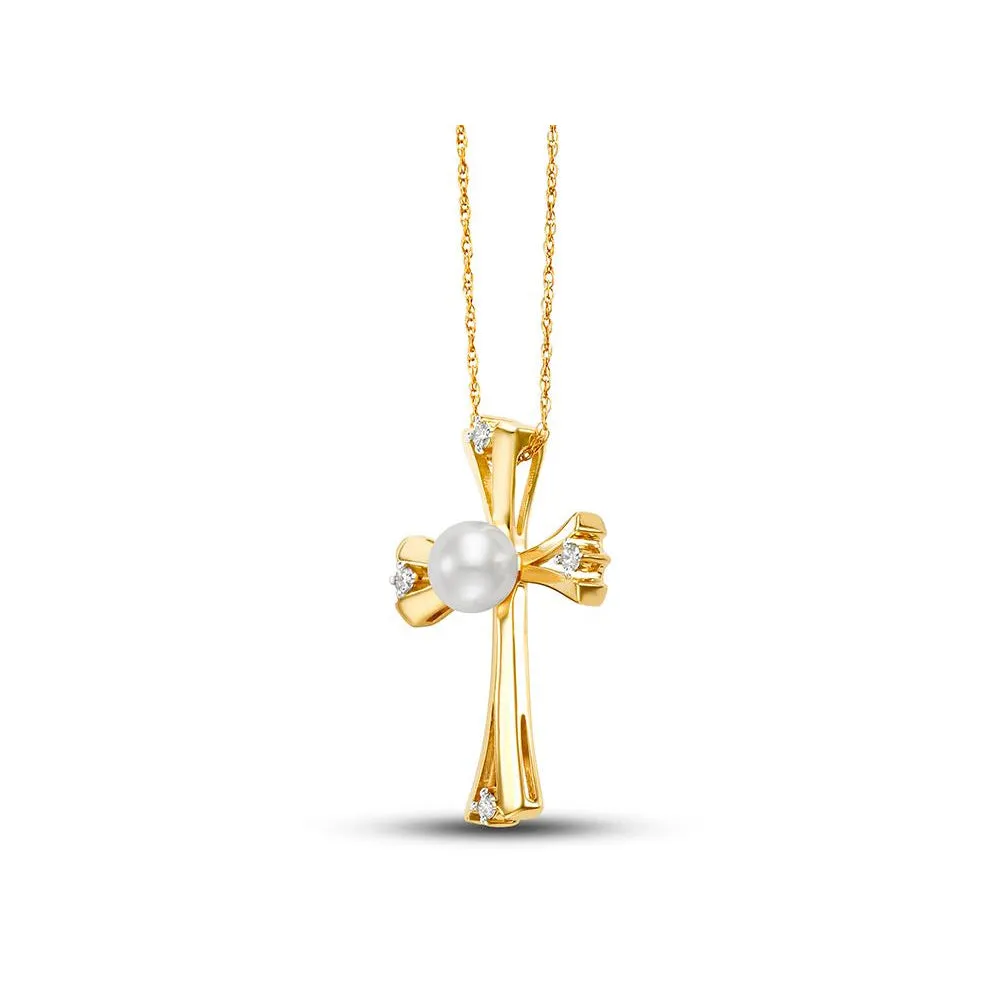14k Gold Pearl Cross Pendant