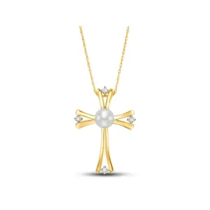 14k Gold Pearl Cross Pendant