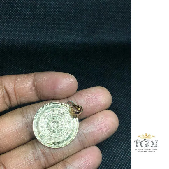 14k Solid Yellow Gold Aztec Calendar Pendant 27MM