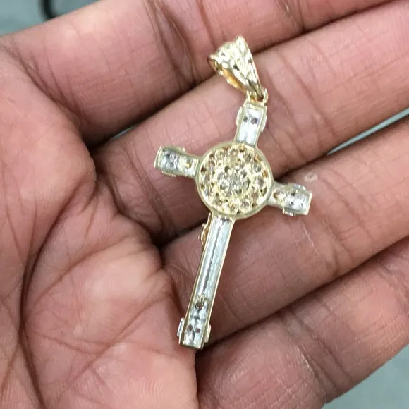 14K Tri Color Cubic Zirconia Religious Crucifix Pendant