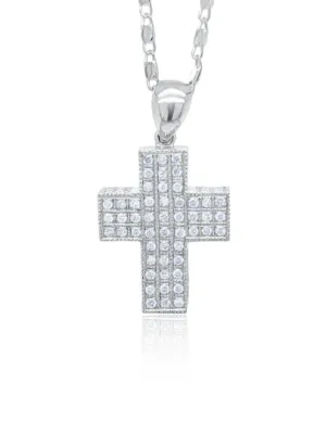 14k White Gold Diamond Cross Pendant