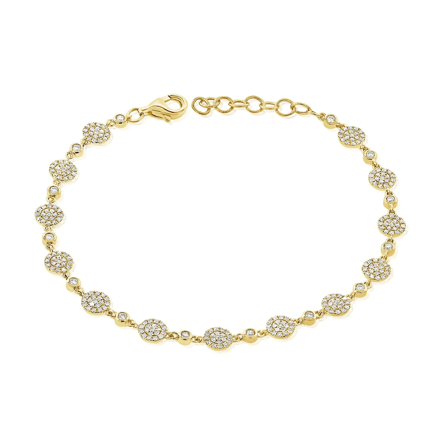 14K White Gold Diamond Pave Disc Bracelet