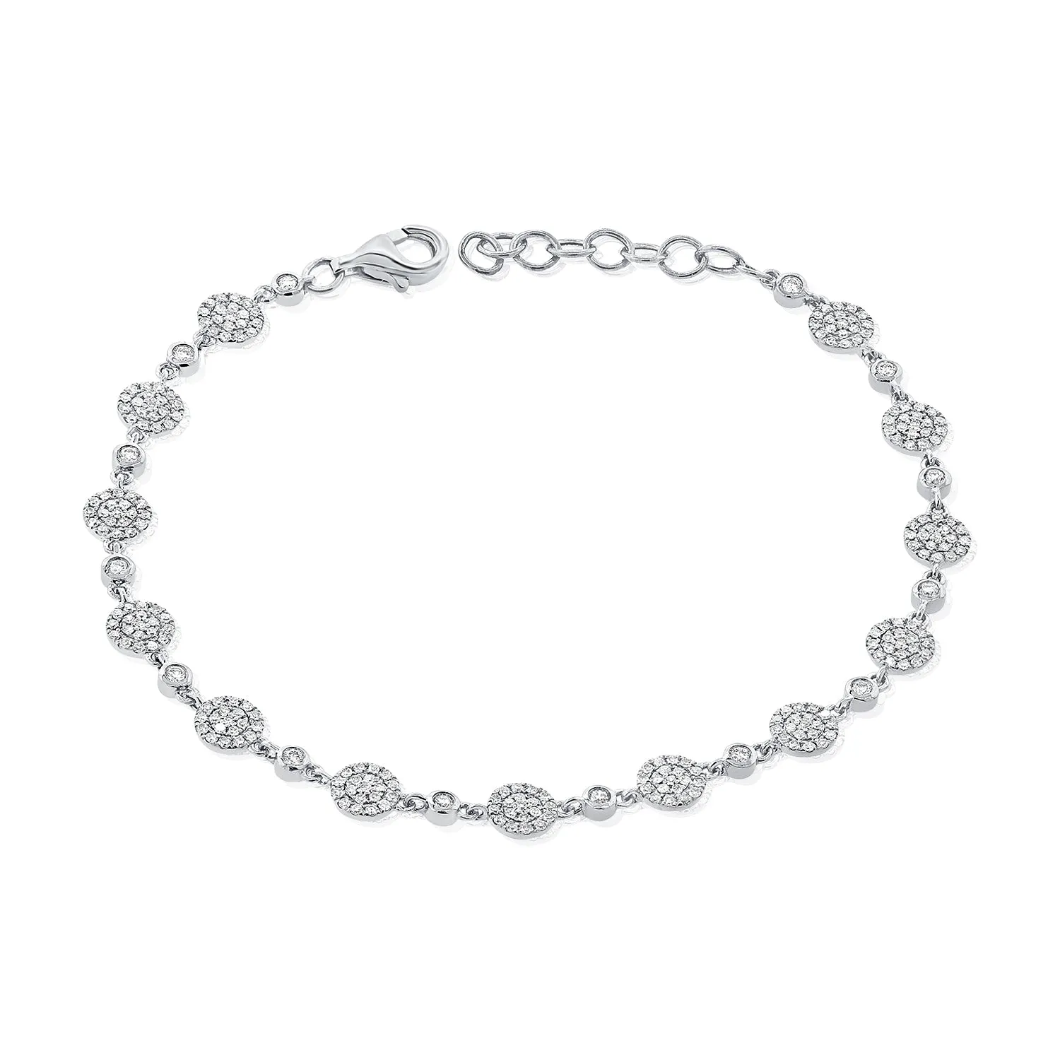 14K White Gold Diamond Pave Disc Bracelet