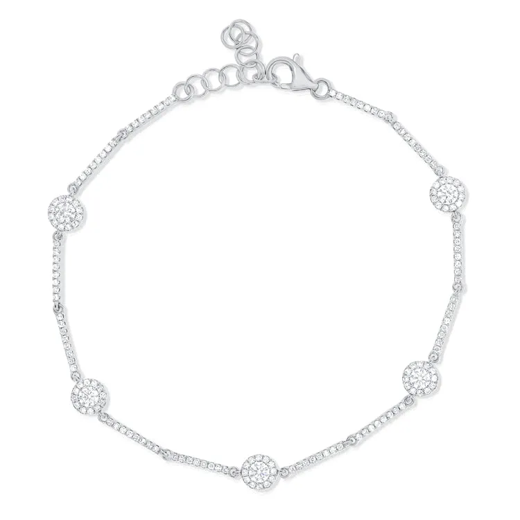 14K Yellow Gold Diamond Halo Station Bracelet