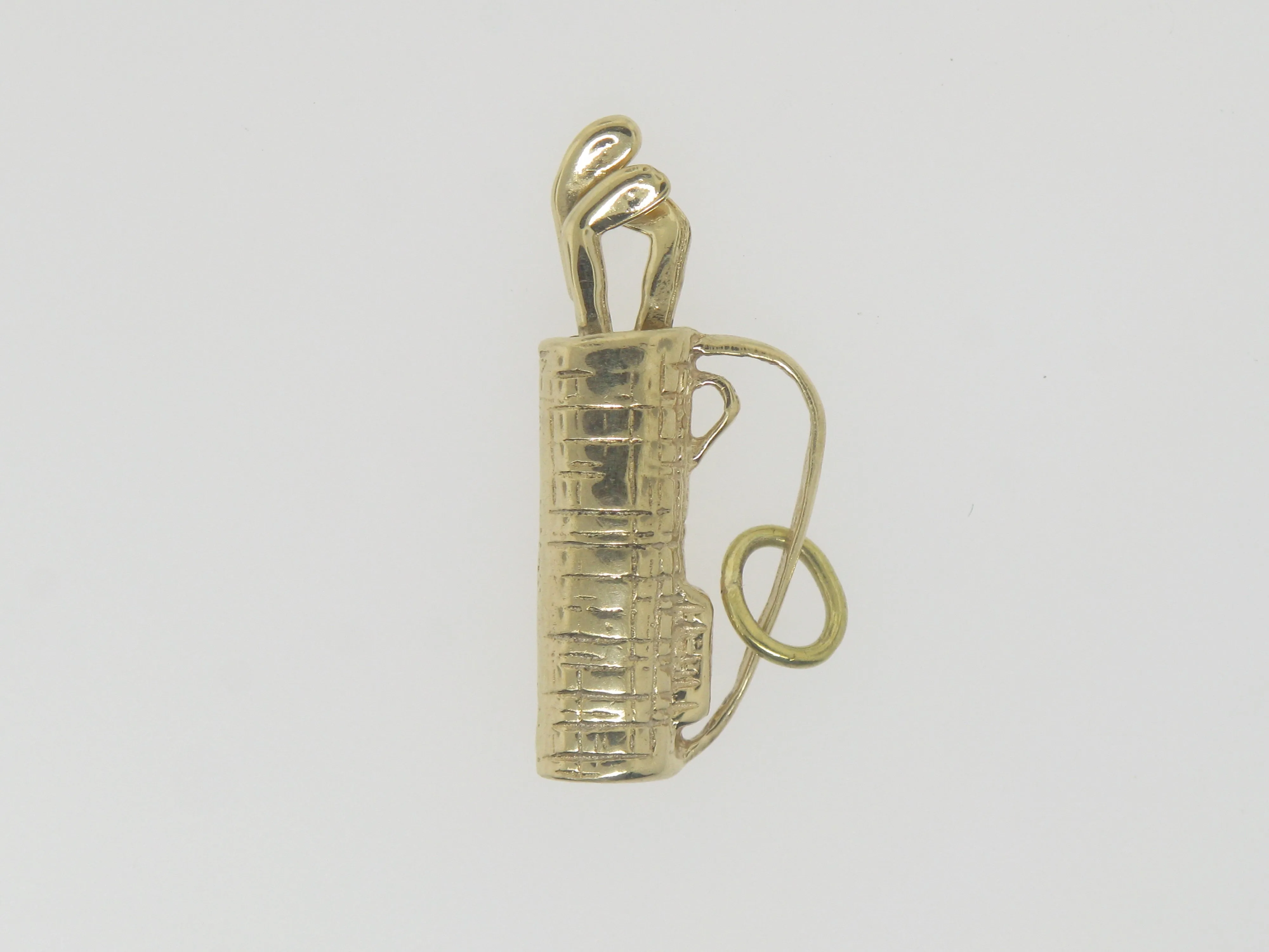 14K Yellow Gold Golf Bag with Clubs that Move Within Bag Pendant(Estate Jewelry)