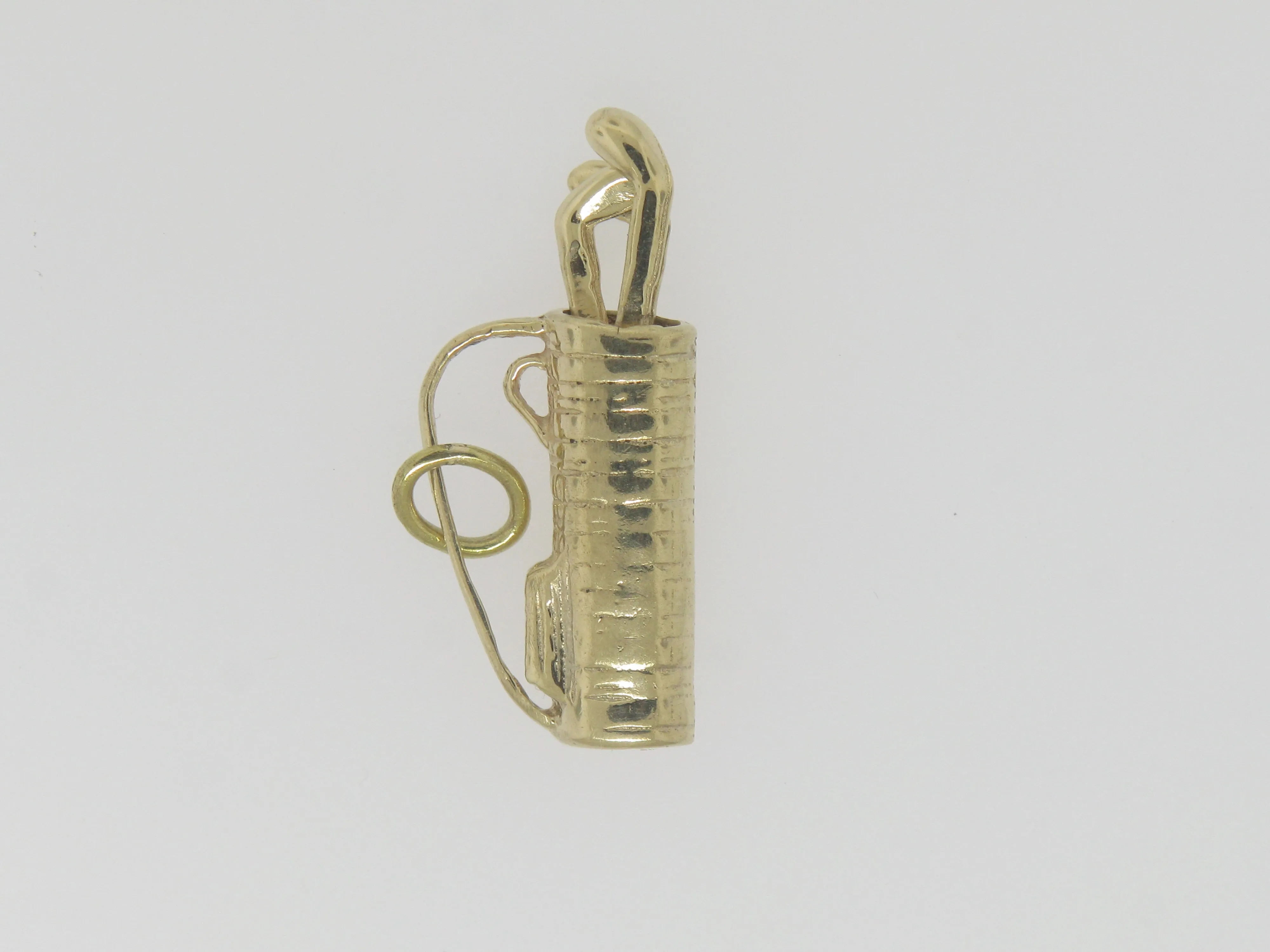 14K Yellow Gold Golf Bag with Clubs that Move Within Bag Pendant(Estate Jewelry)