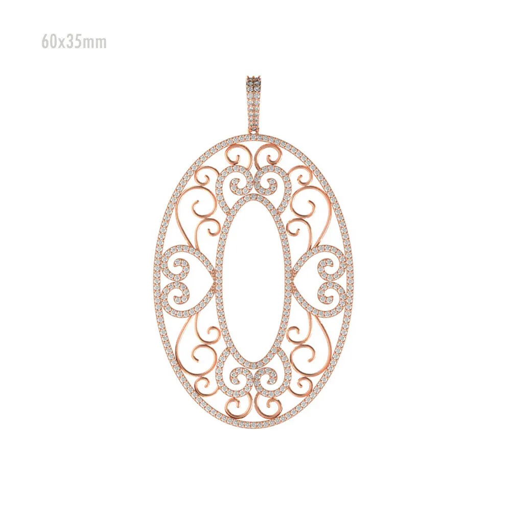 1.7ct Natural Pave White Diamond 14k Rose Gold Designer Filigree Pendant Jewelry