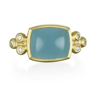 18 Karat Gold Aquamarine and Diamond Ring