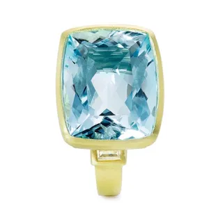 18 Karat Gold Aquamarine Open Bezel Ring