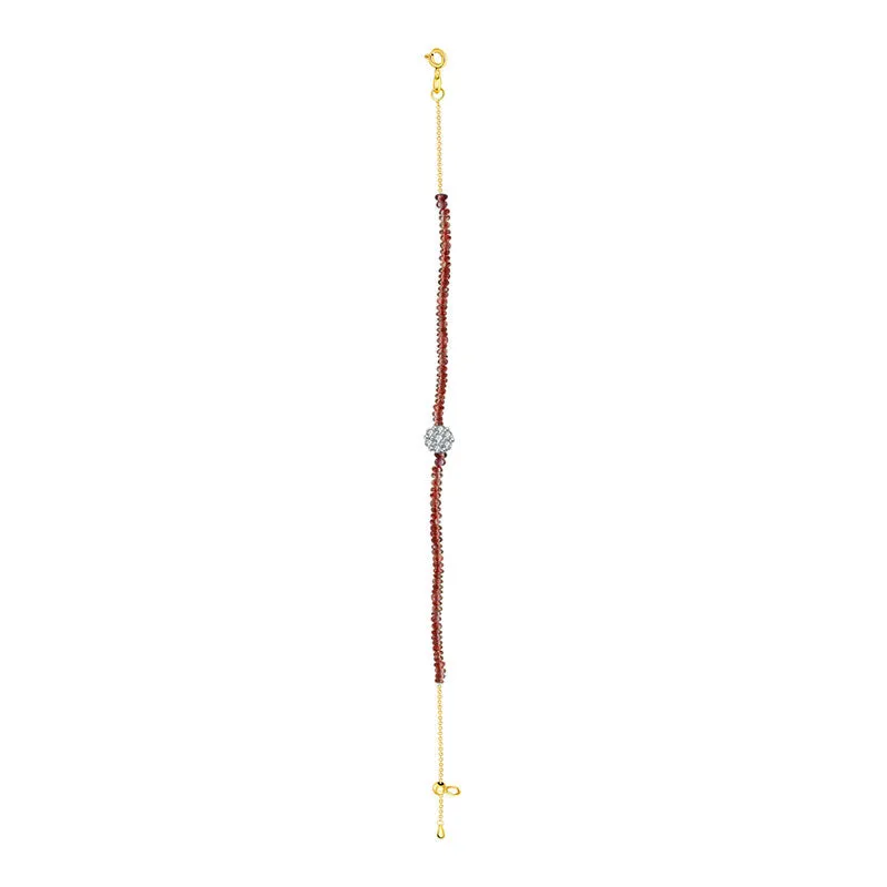 18k Gold Ruby Beaded with Flower Shape Diamond Bracelet