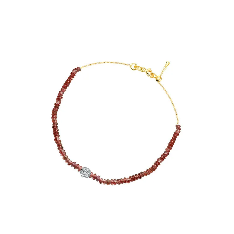18k Gold Ruby Beaded with Flower Shape Diamond Bracelet