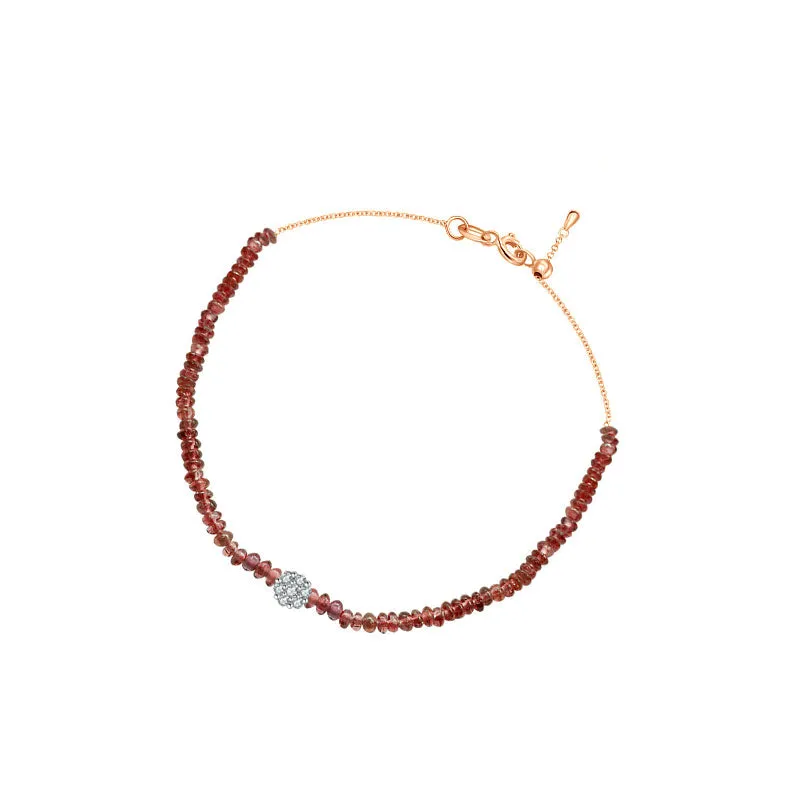 18k Gold Ruby Beaded with Flower Shape Diamond Bracelet