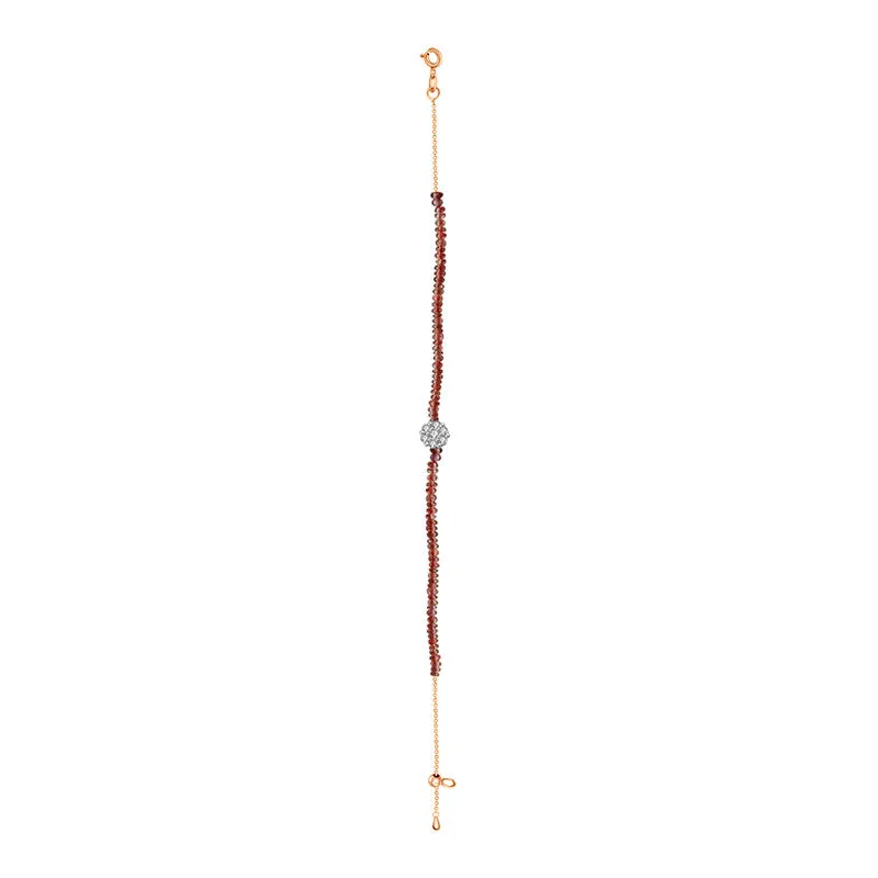 18k Gold Ruby Beaded with Flower Shape Diamond Bracelet