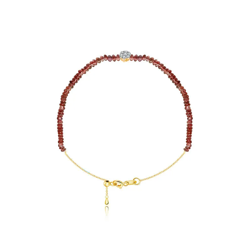 18k Gold Ruby Beaded with Flower Shape Diamond Bracelet