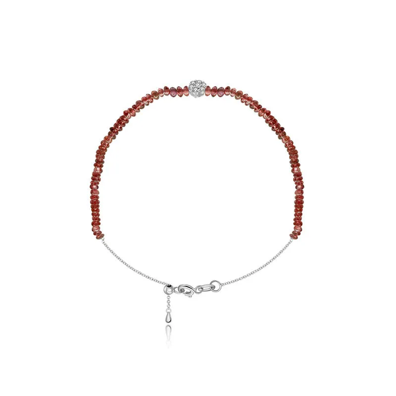 18k Gold Ruby Beaded with Flower Shape Diamond Bracelet