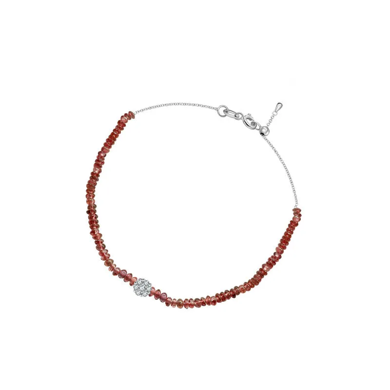 18k Gold Ruby Beaded with Flower Shape Diamond Bracelet